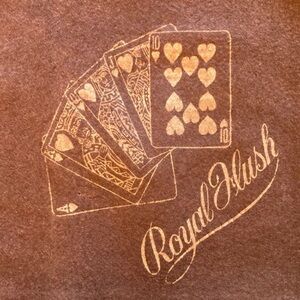 Vintage card table cover, wool felt, Royal Flush, 29” x 28.5”